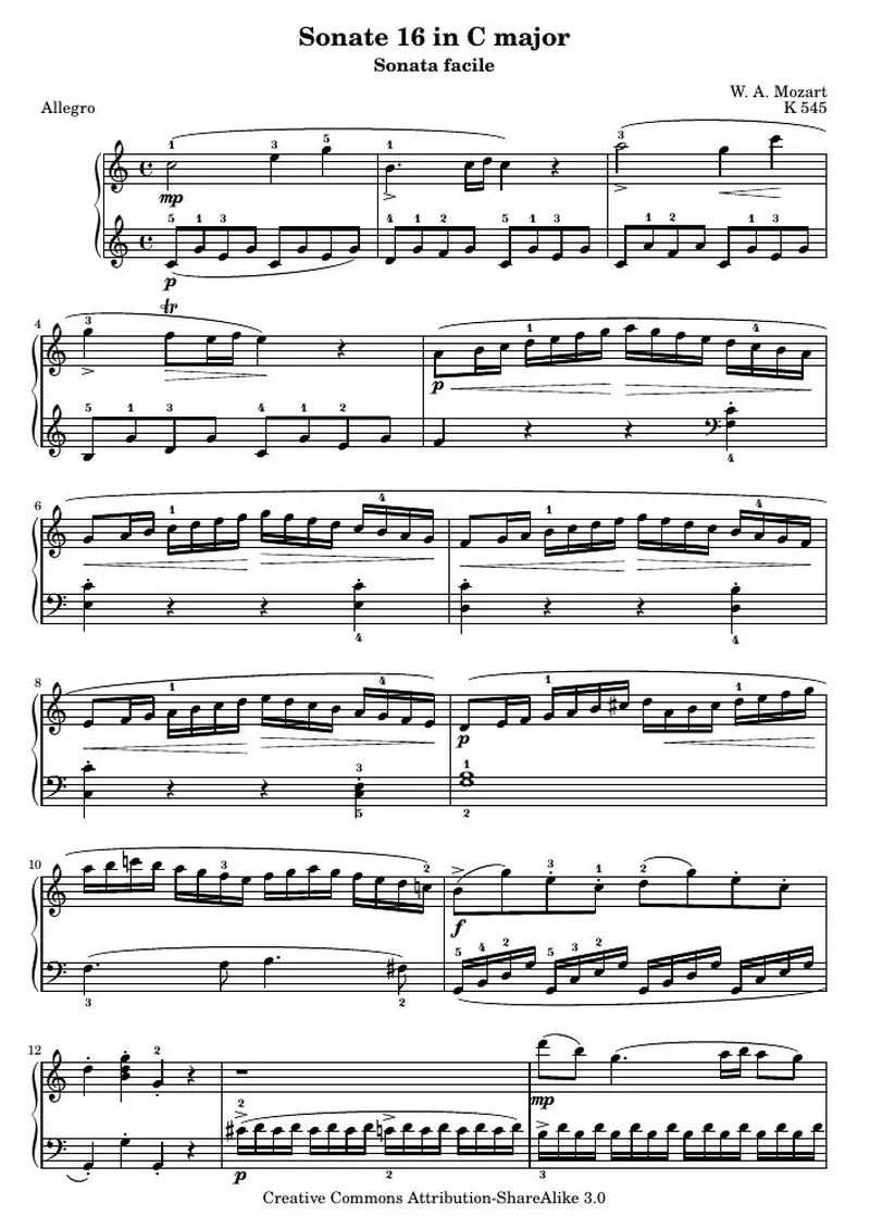 Первая страница нот «Соната Facile - First movement»