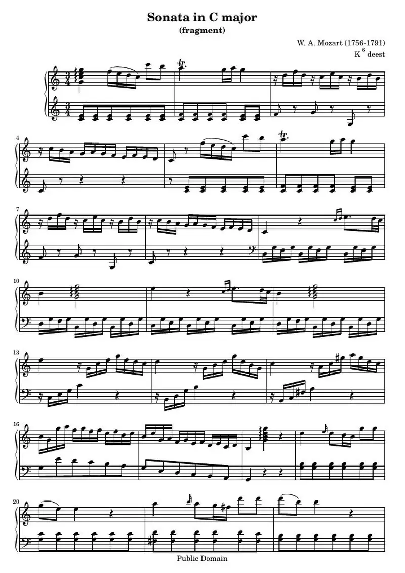 Первая страница нот «Соната C major (fragment)»