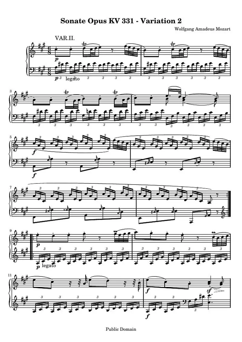Первая страница нот «Sonate Opus KV 331 - Variation 2»