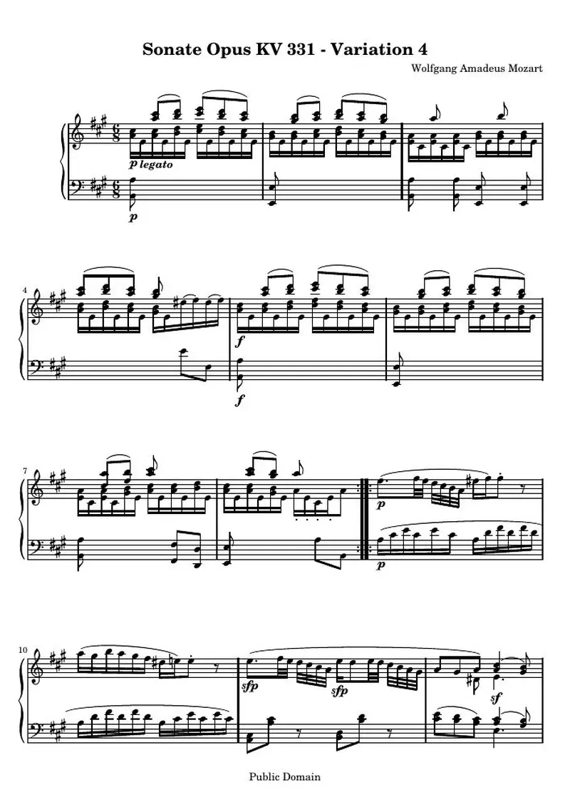 Первая страница нот «Sonate Opus KV 331 - Variation 4»