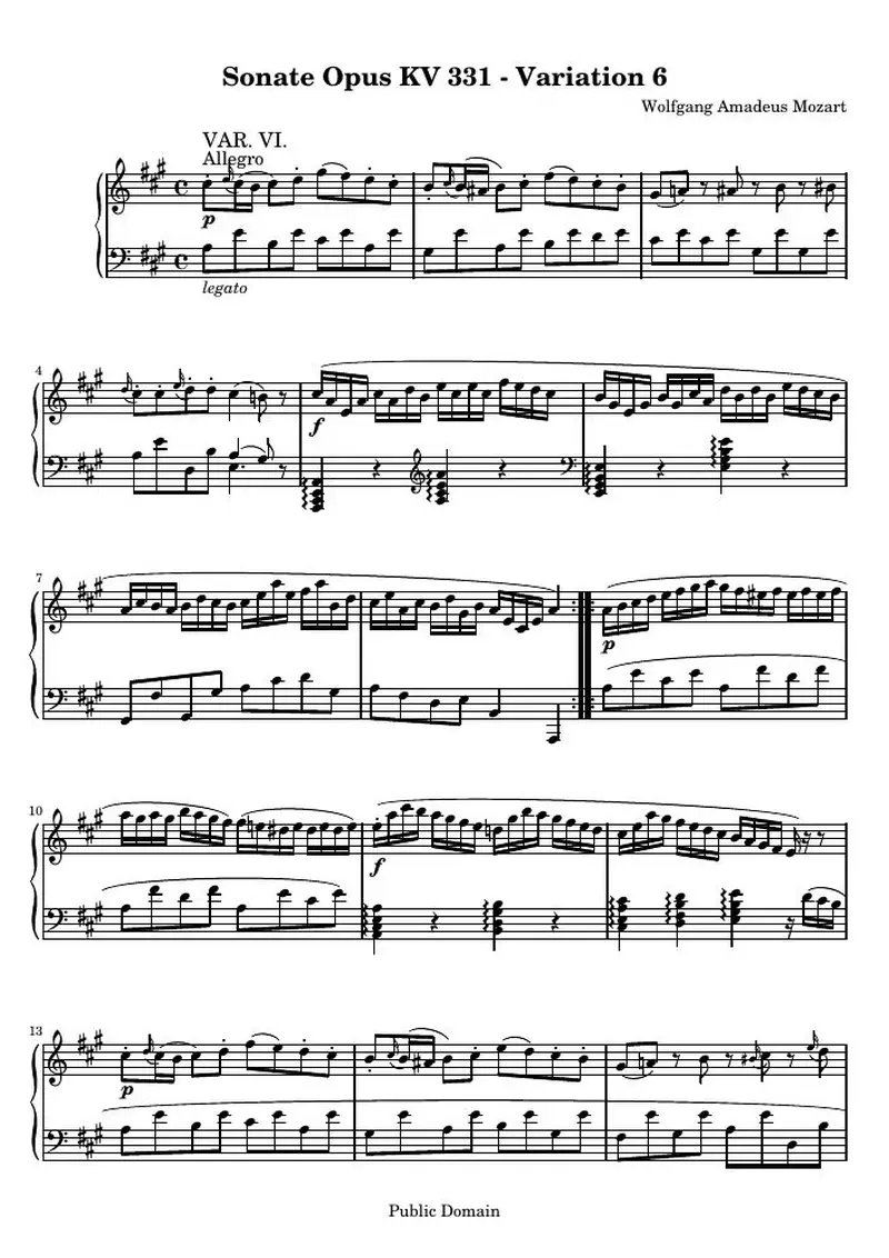 Первая страница нот «Sonate Opus KV 331 - Variation 6»