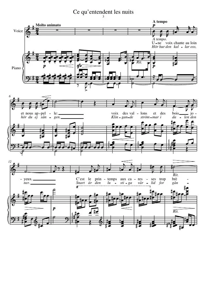 Первая страница нот «Ce qu’entendent les nuits»