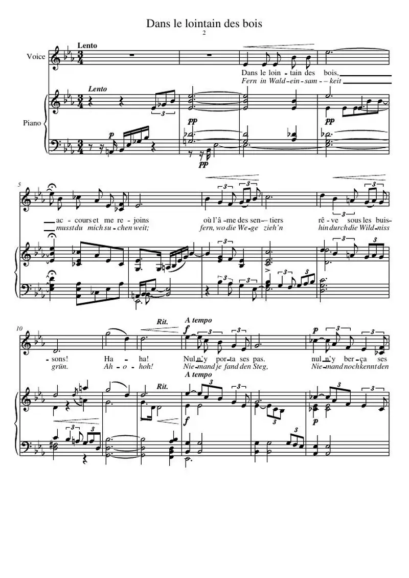 Первая страница нот «Dans le lointain des bois»