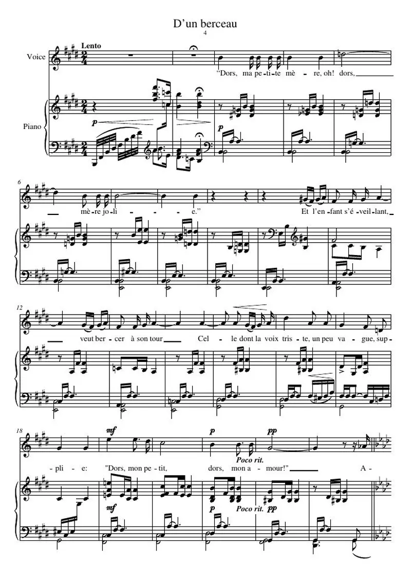 Первая страница нот «D’un berceau»