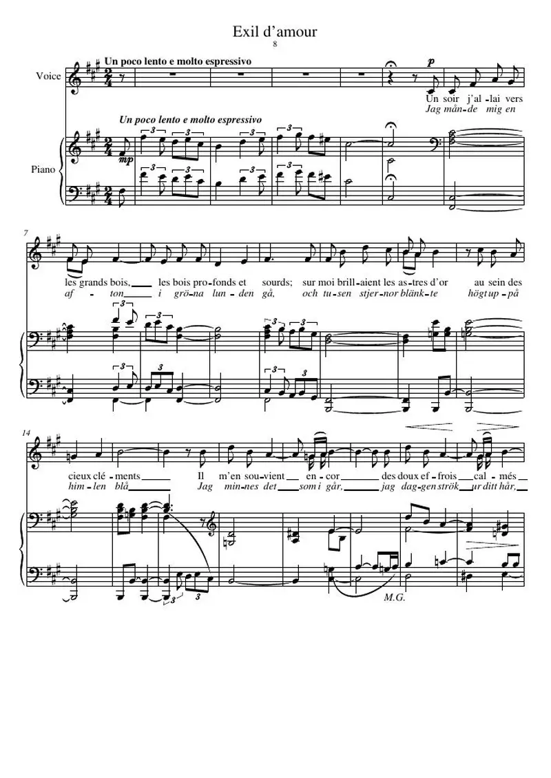 Первая страница нот «Exil d’amour»