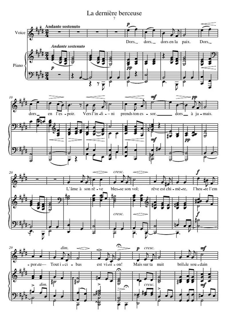 Первая страница нот «La dernière Колыбельная»