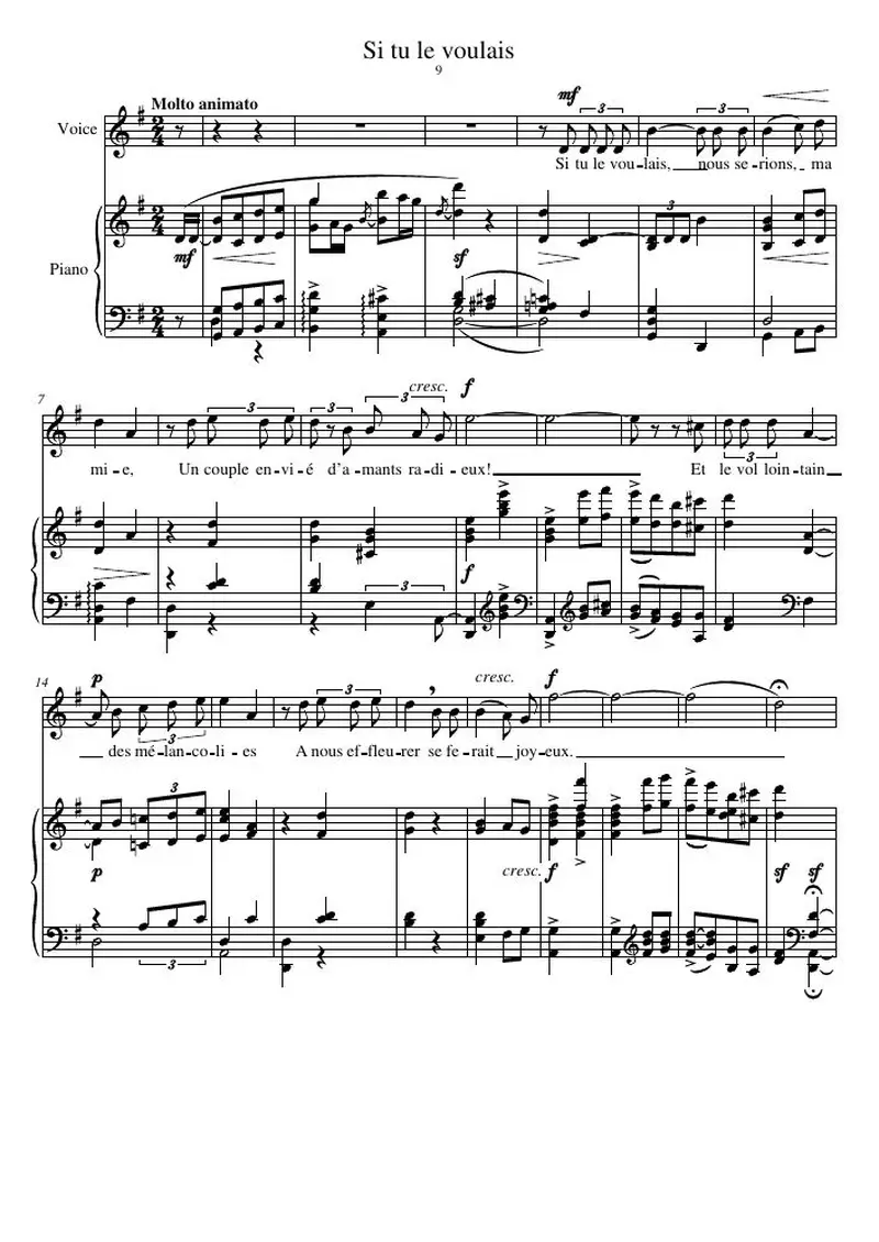 Первая страница нот «Si tu le voulais»
