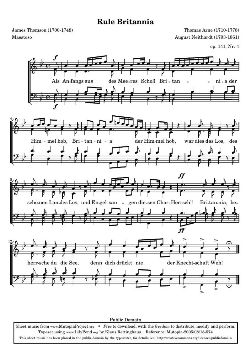 Первая страница нот «Rule Britannia (соч. 141, № 4)»