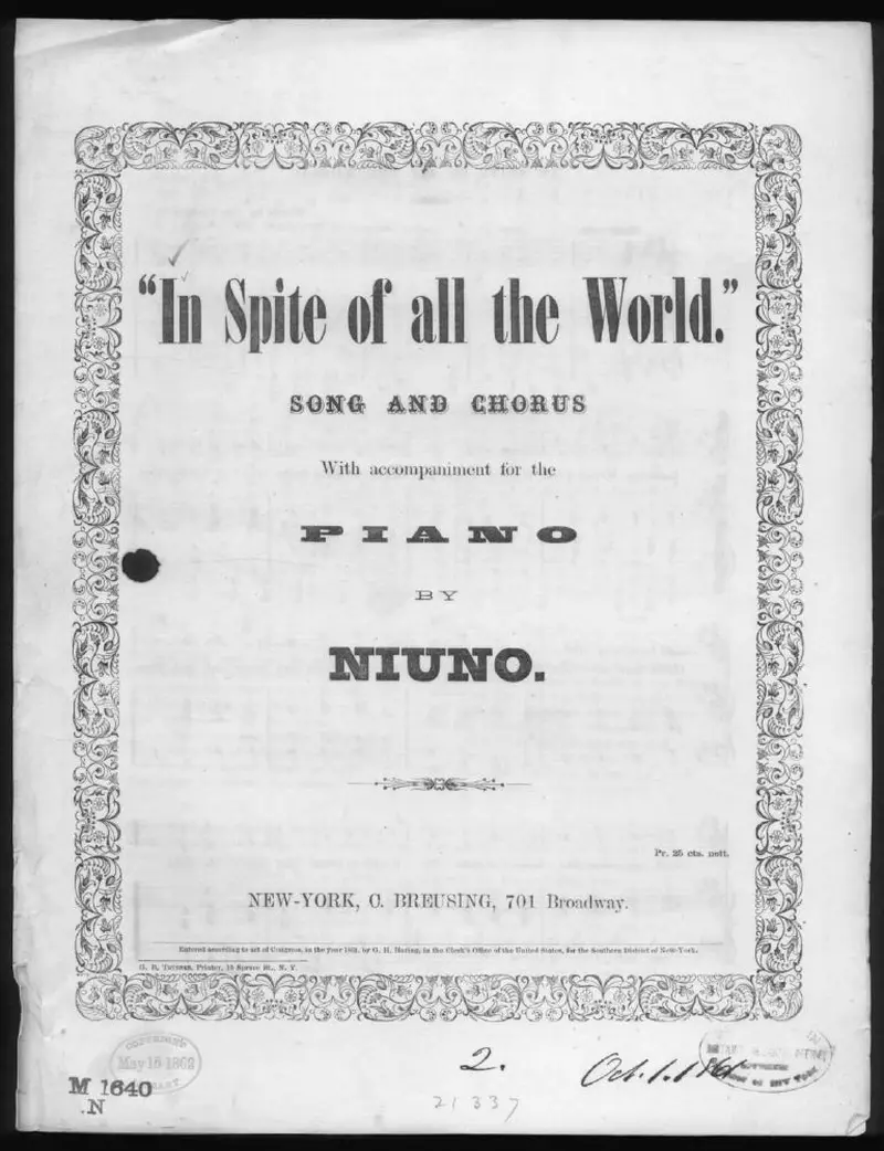 Первая страница нот «In spite of all the world»