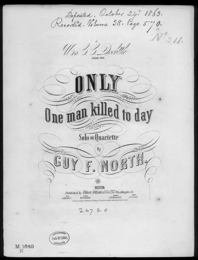 Первая страница нот «Only one man killed to day»