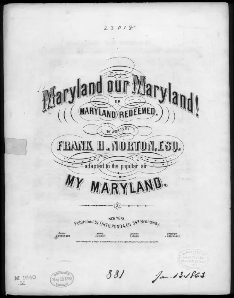 Первая страница нот «Maryland! our Maryland»