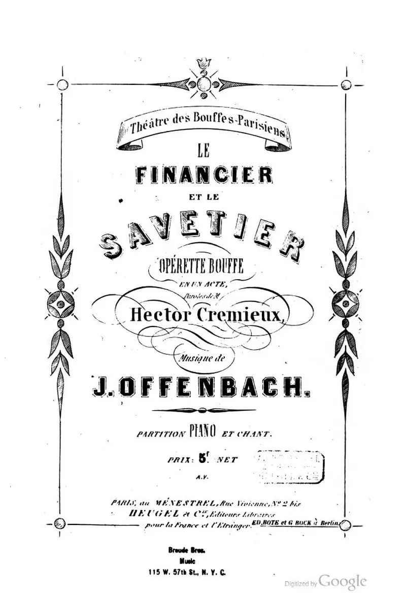 Первая страница нот «Le financier et le savetier»