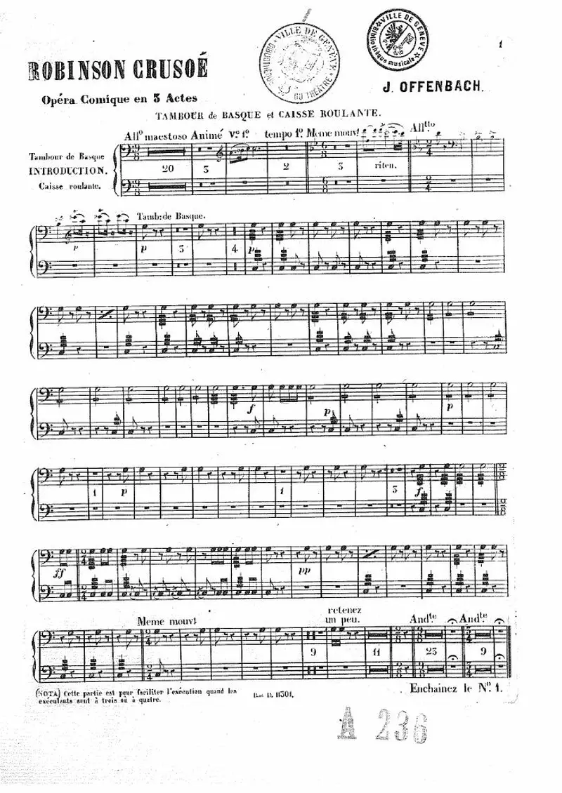 Первая страница нот «Robinson Crusoé»