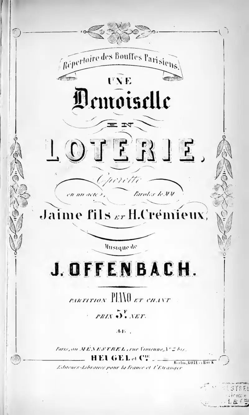 Первая страница нот «Une demoiselle en loterie»