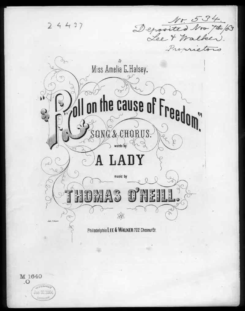 Первая страница нот «Roll on the cause of freedom»