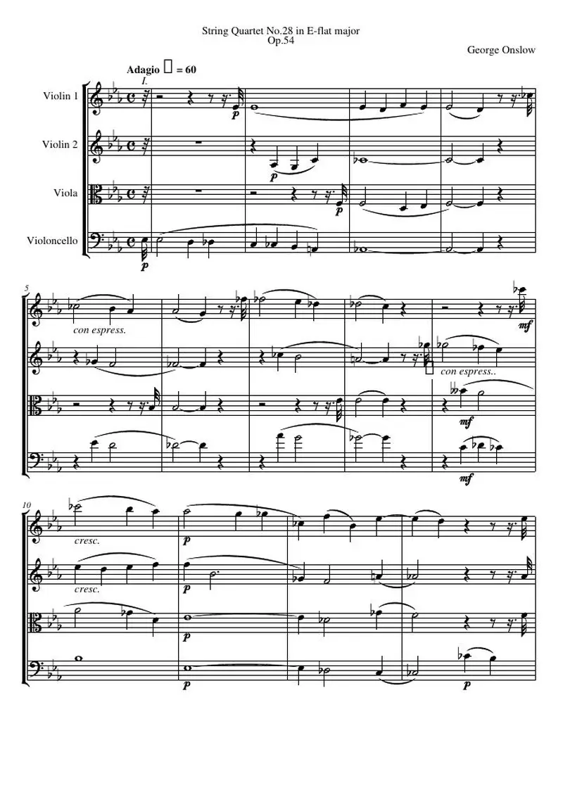 Первая страница нот «Струнный квартет №28 E-flat major, соч.54»