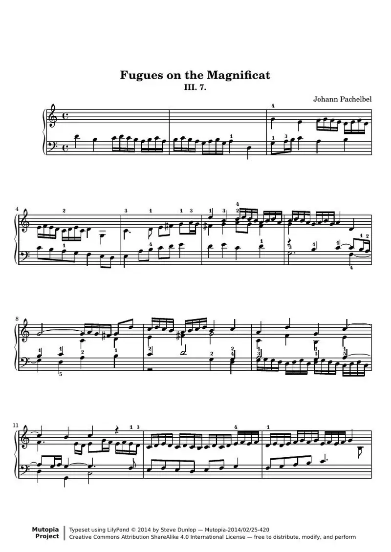 Первая страница нот «Фугаs on the Magnificat III. 7.»