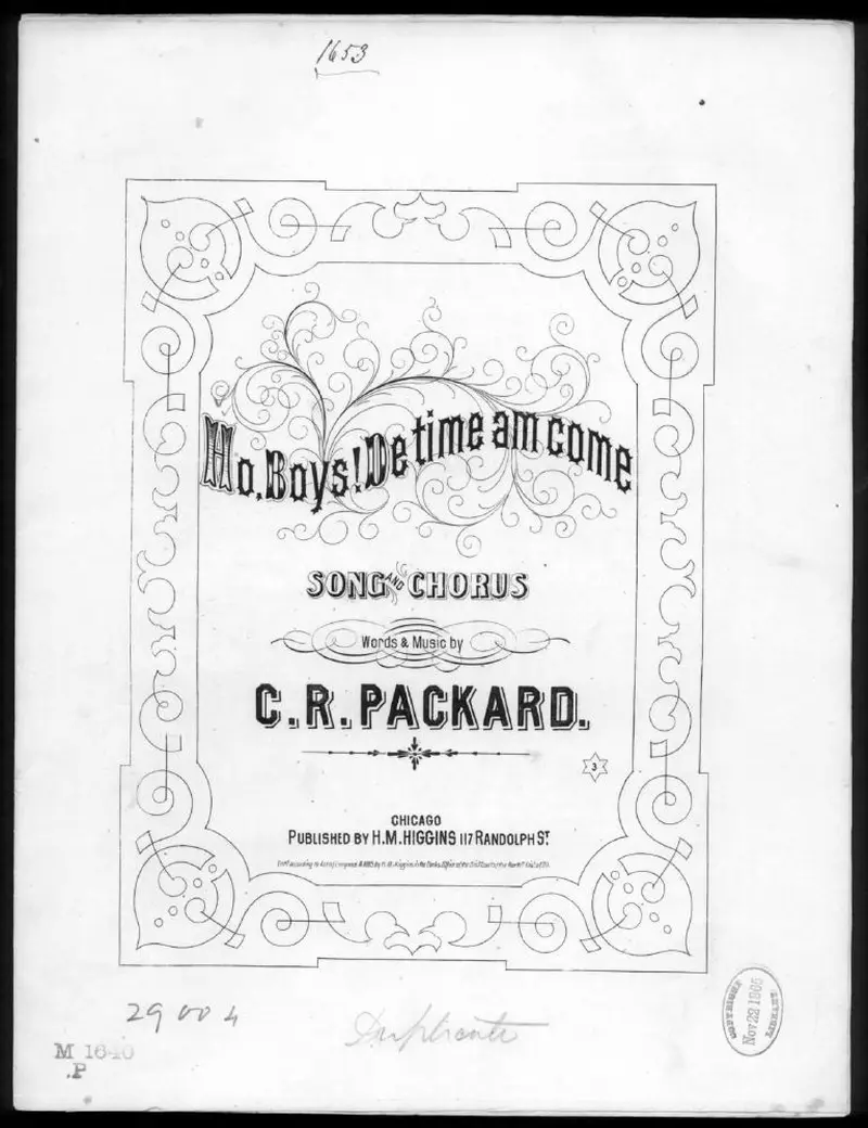 Первая страница нот «Ho, boys! de time am come»