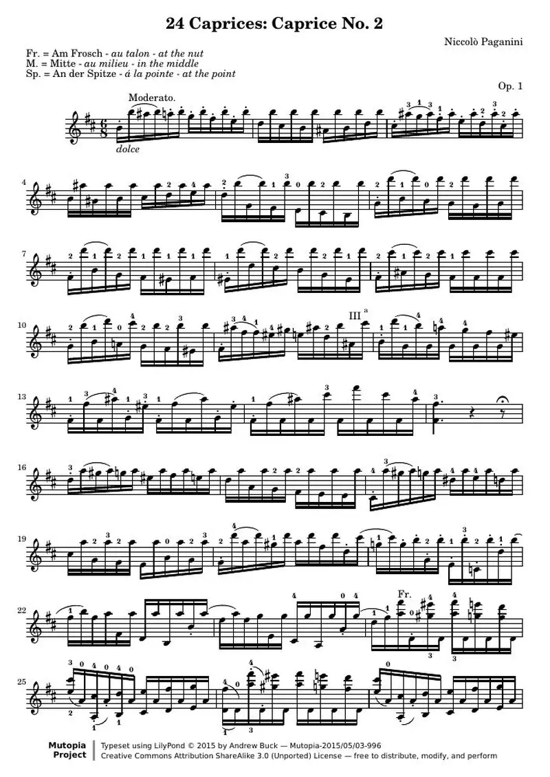 Первая страница нот «24 Каприс for Solo Violin: 02»