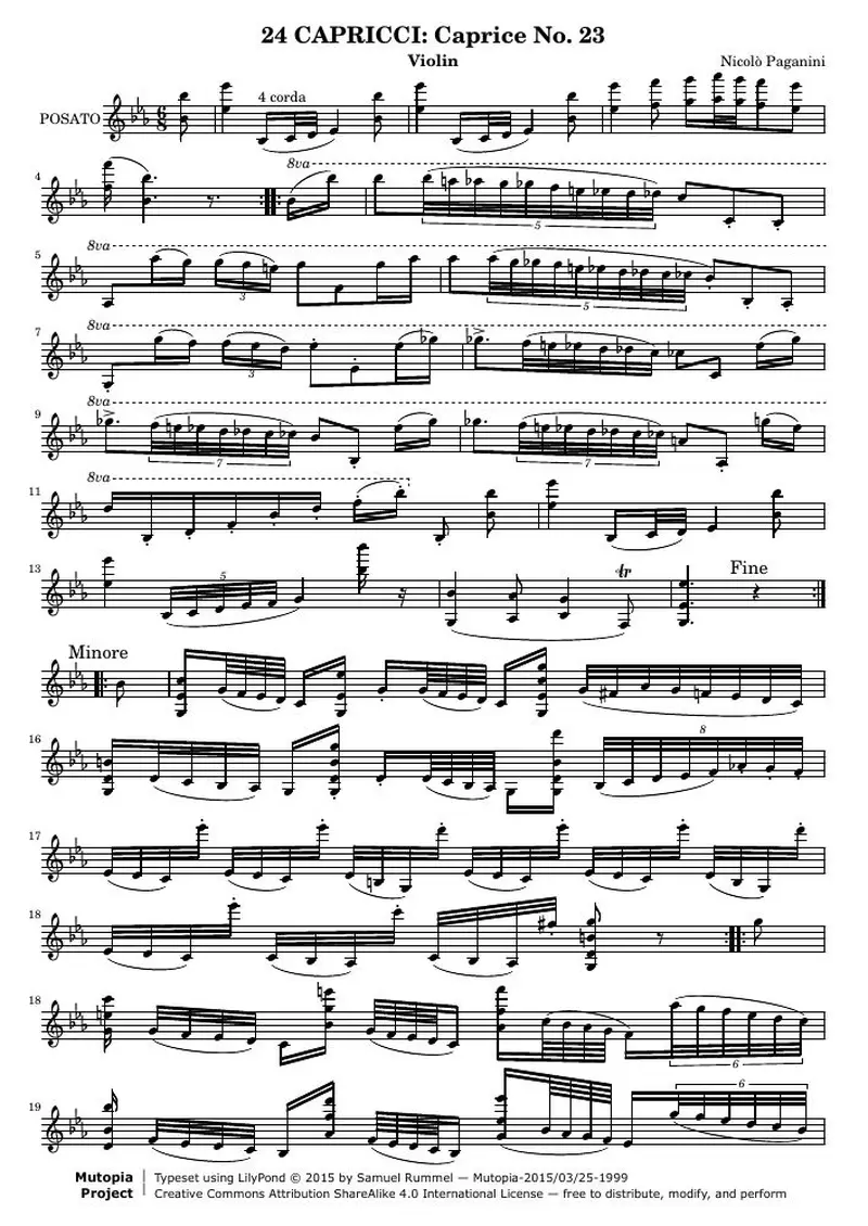 Первая страница нот «24 Каприс for Solo Violin: 23»