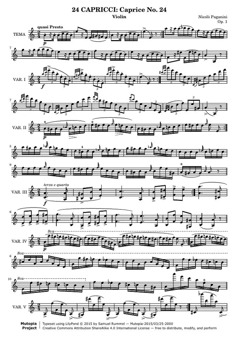 Первая страница нот «24 Каприс for Solo Violin: 24»