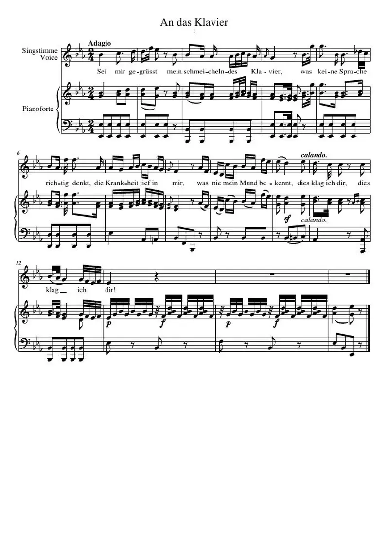 Первая страница нот «An das Klavier»