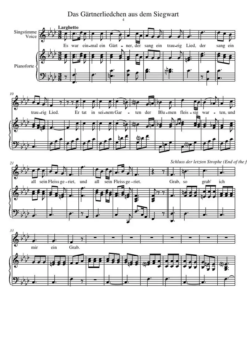 Первая страница нот «Das Gärtnerliedchen aus dem Siegwart»
