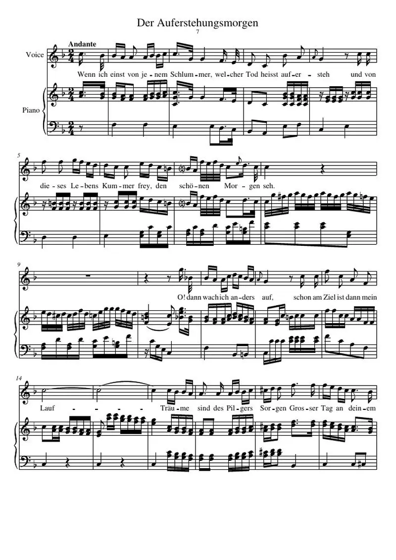 Первая страница нот «Der Auferstehungsmorgen»