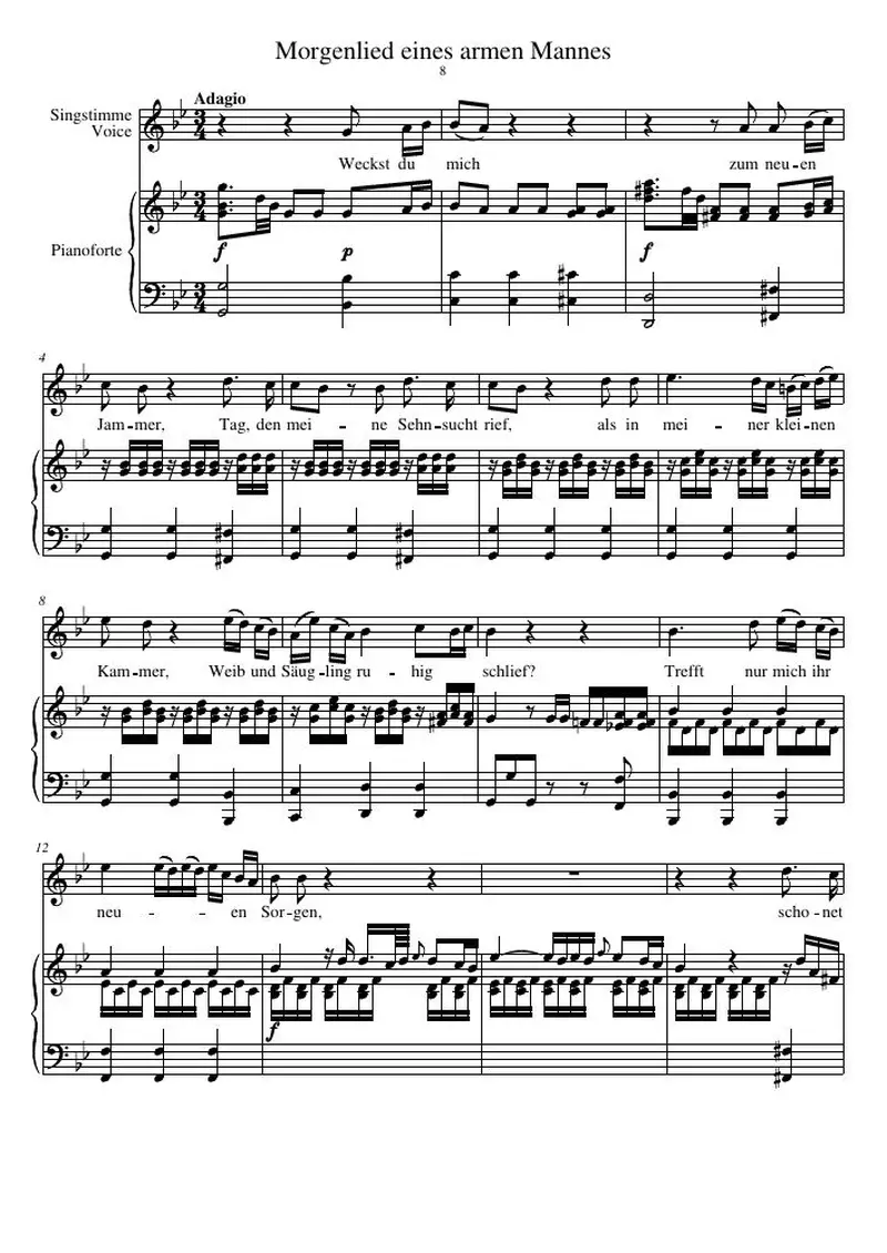 Первая страница нот «Morgenlied eines armen Mannes»