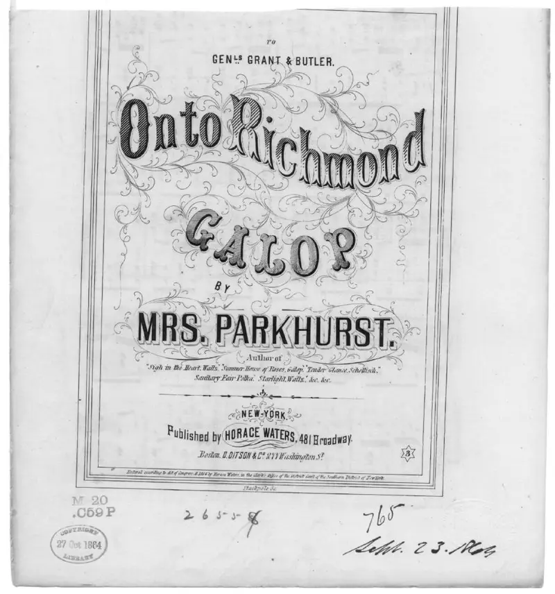 Первая страница нот «On to Richmond, galop»