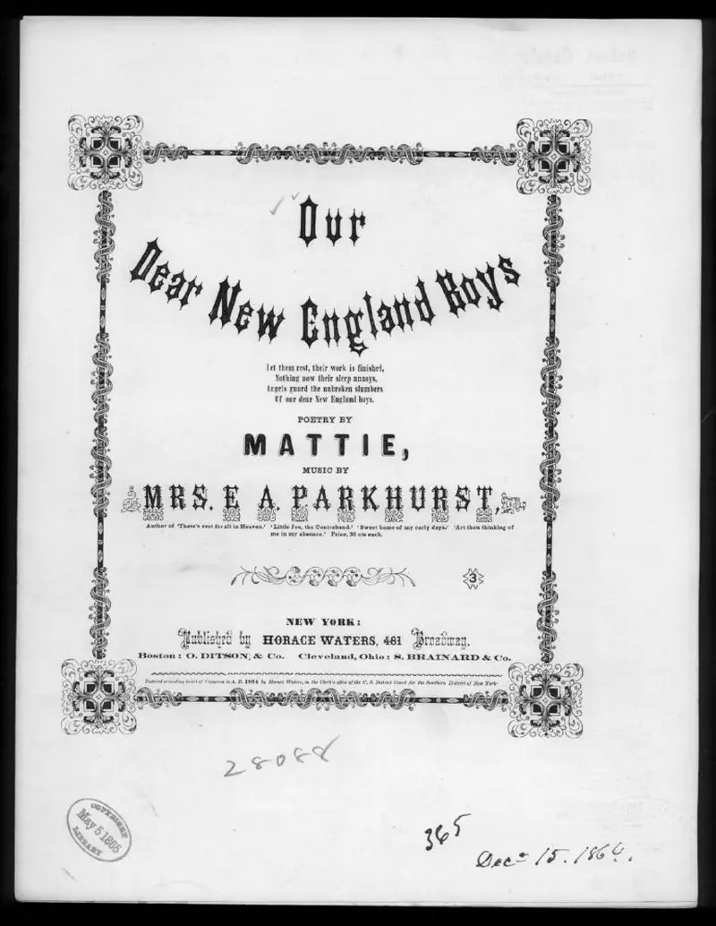 Первая страница нот «Our dear New England boys»