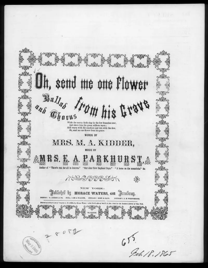 Первая страница нот «Oh, send me one flower from his grave»