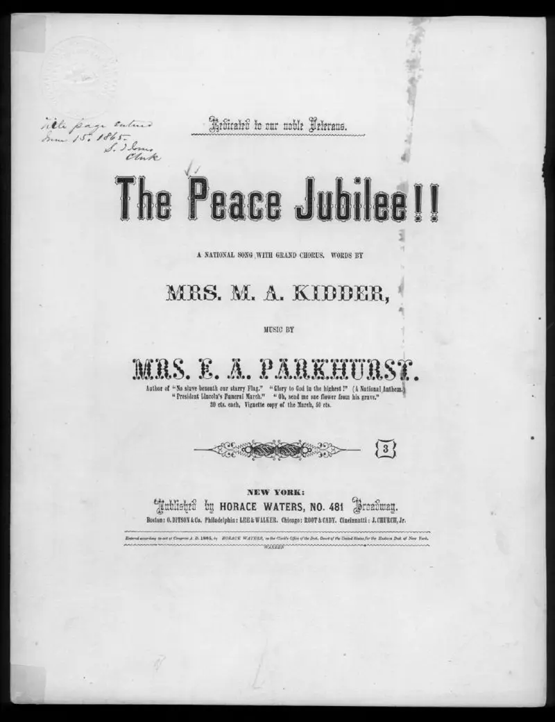 Первая страница нот «The Peace jubilee»