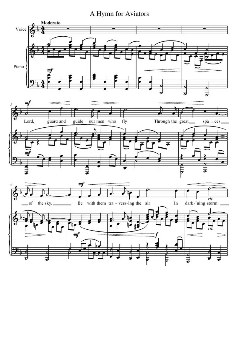 Первая страница нот «A Hymn for Aviators»