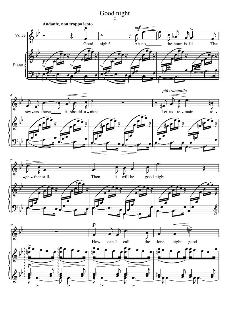 Первая страница нот «Good night»