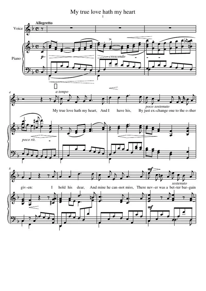 Первая страница нот «My true love hath my heart»