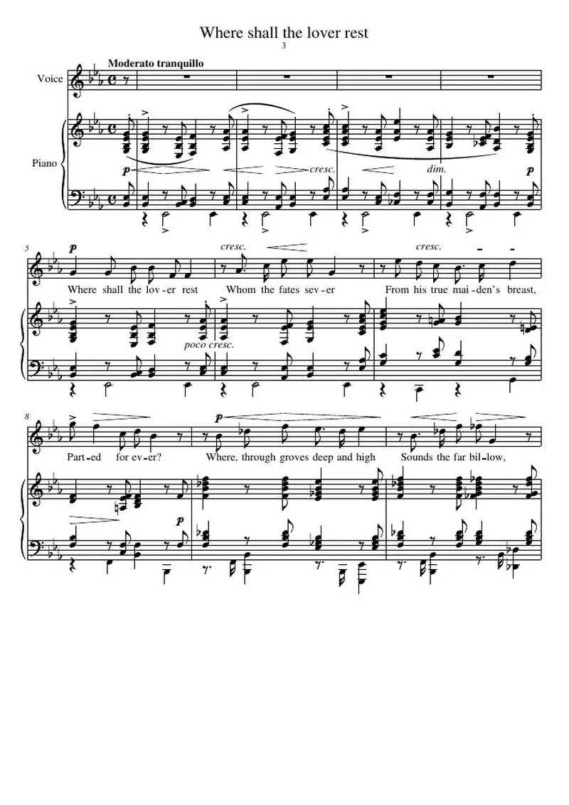 Первая страница нот «Where shall the lover rest»