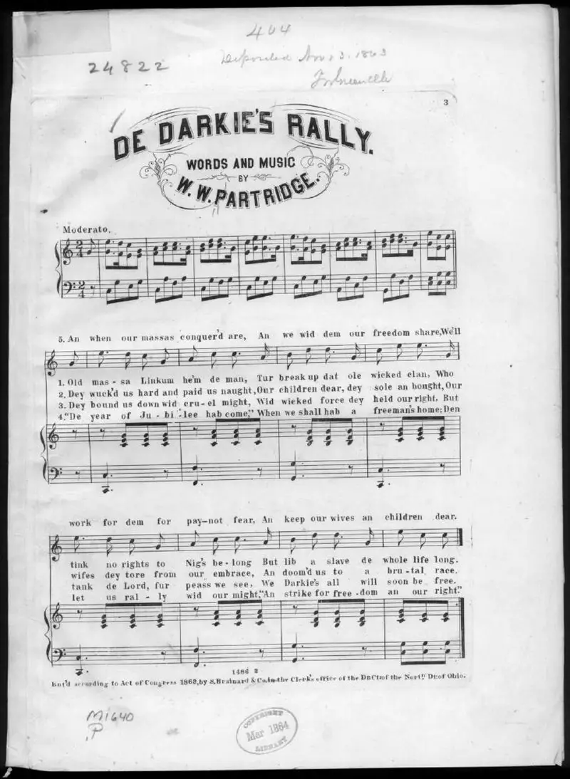 Первая страница нот «De darkie's rally»