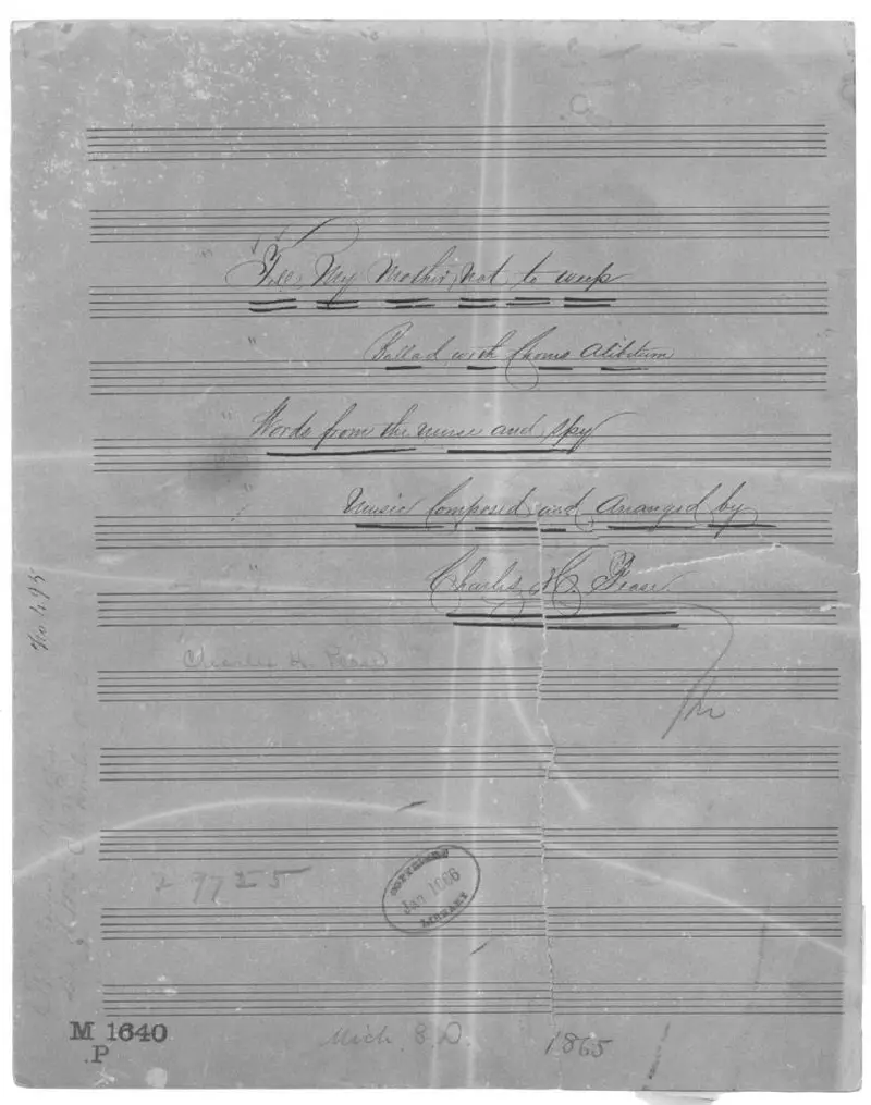 Первая страница нот «Tell my mother not to weep»