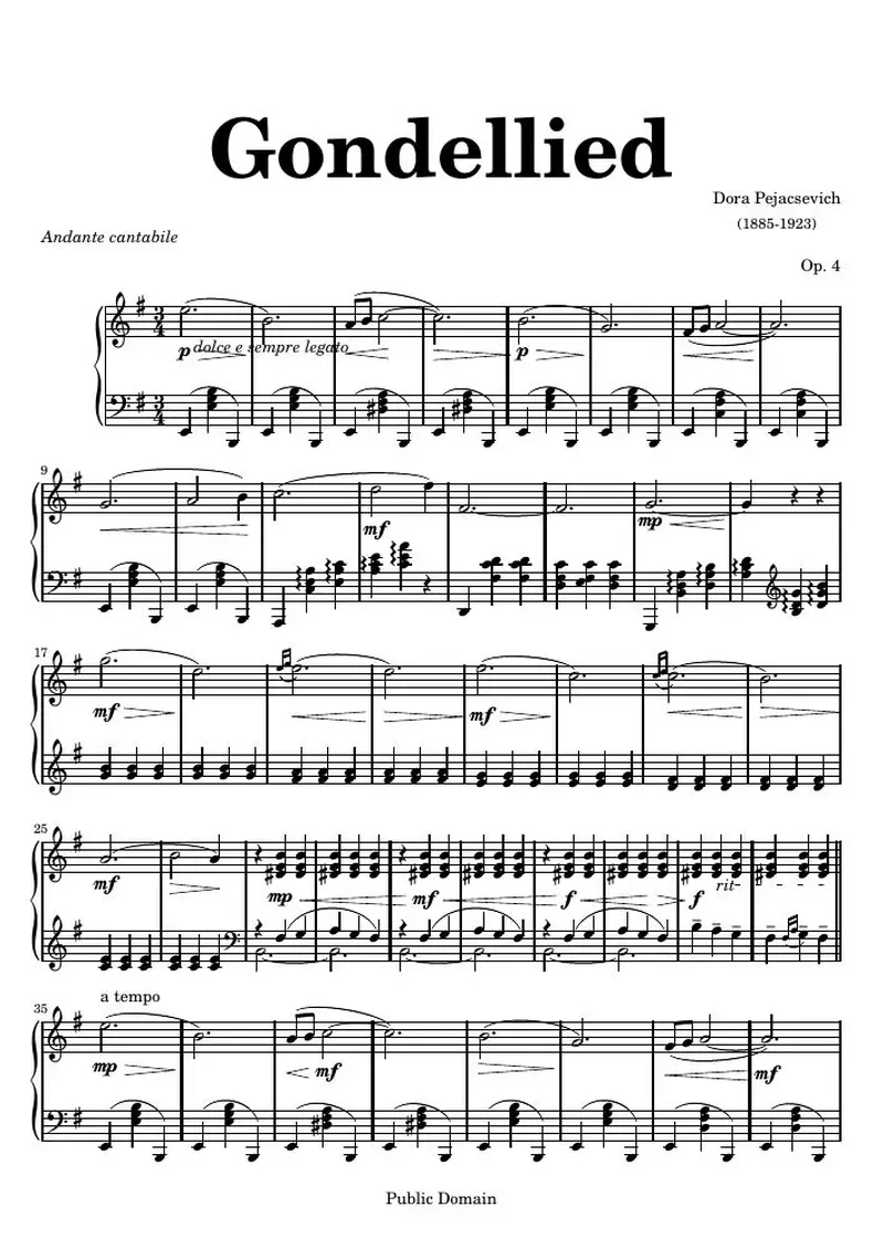 Первая страница нот «Gondellied (соч. 4)»