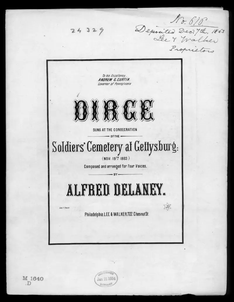 Первая страница нот «Dirge sung at the consecration of the soldier's cemetary, Gettysburg, Pa»