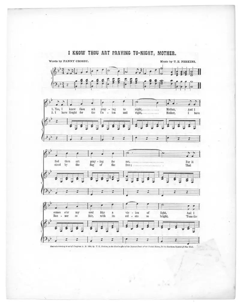 Первая страница нот «I know thou art praying to-night, mother»