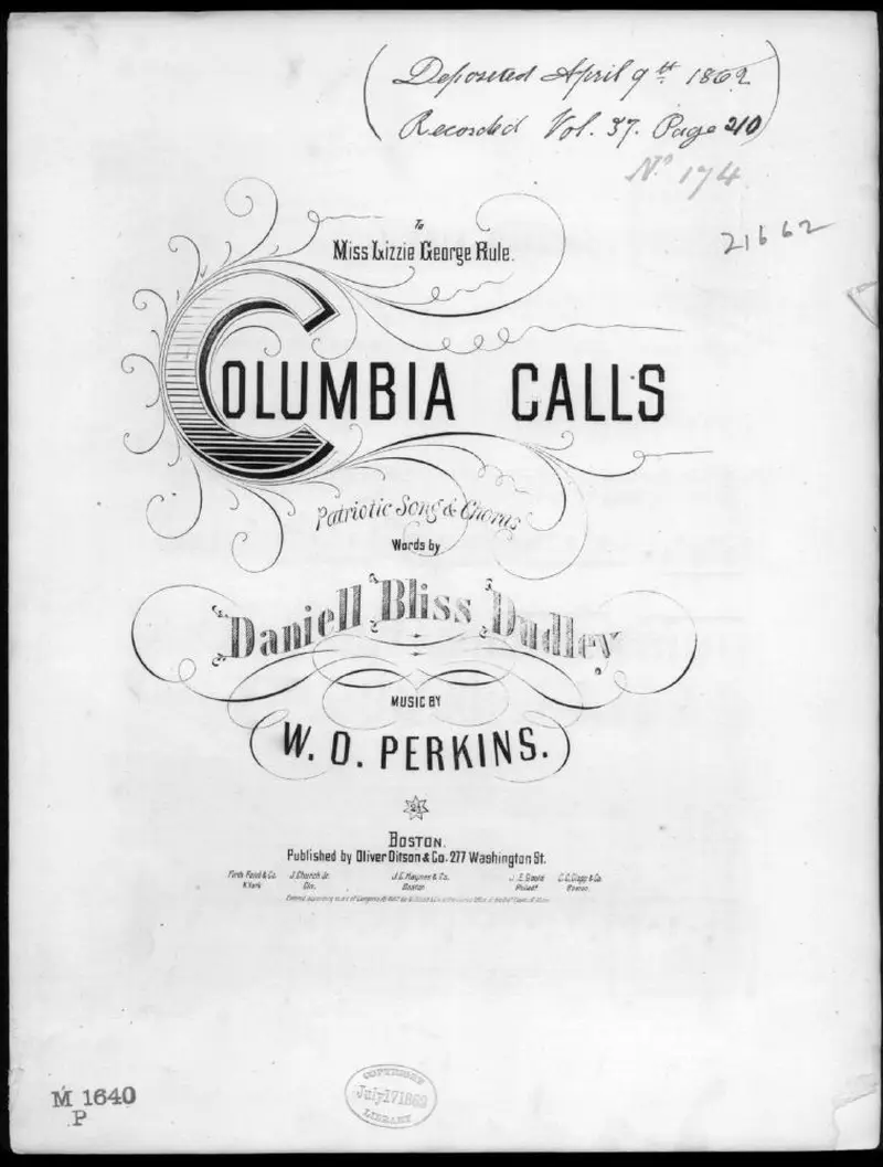 Первая страница нот «Columbia calls»