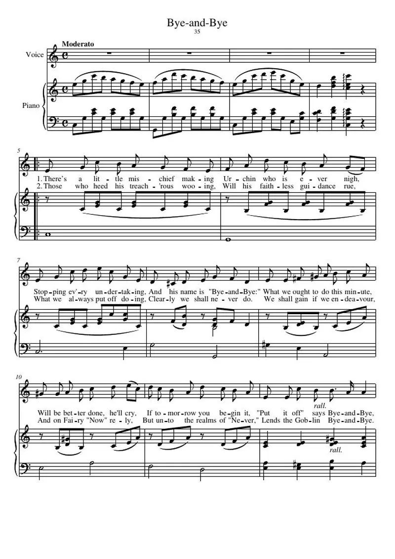 Первая страница нот «Bye-and-Bye»