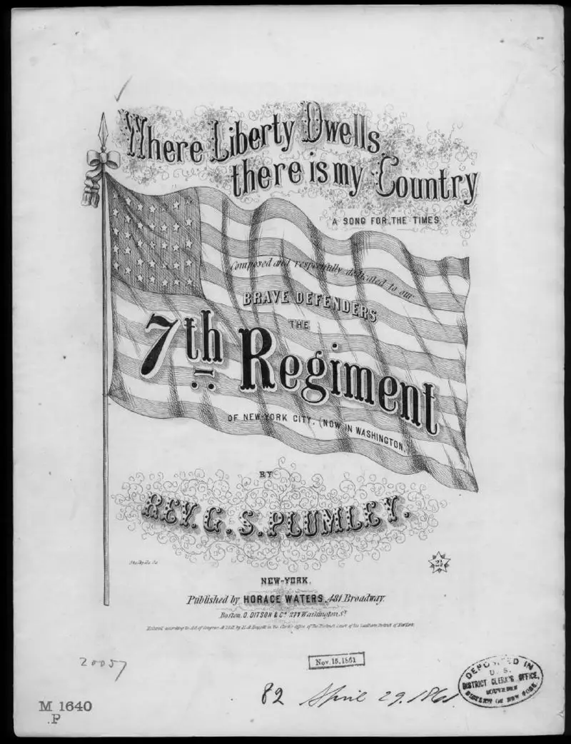 Первая страница нот «Where liberty dwells, there is my country»