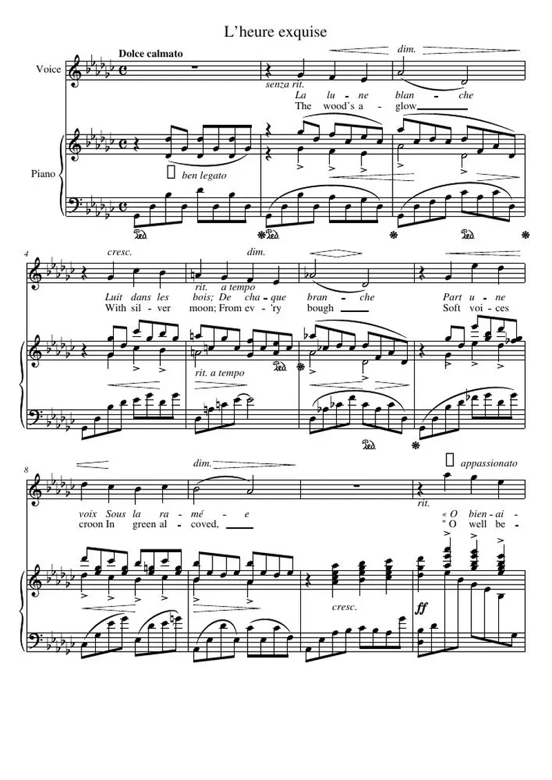 Первая страница нот «L’heure exquise»