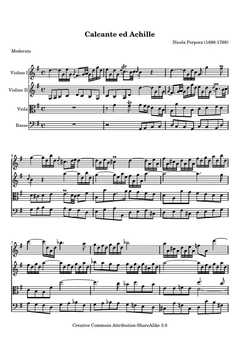 Первая страница нот «Calcante ed Achille, Cantata a due Voci per Soprano e Basso»