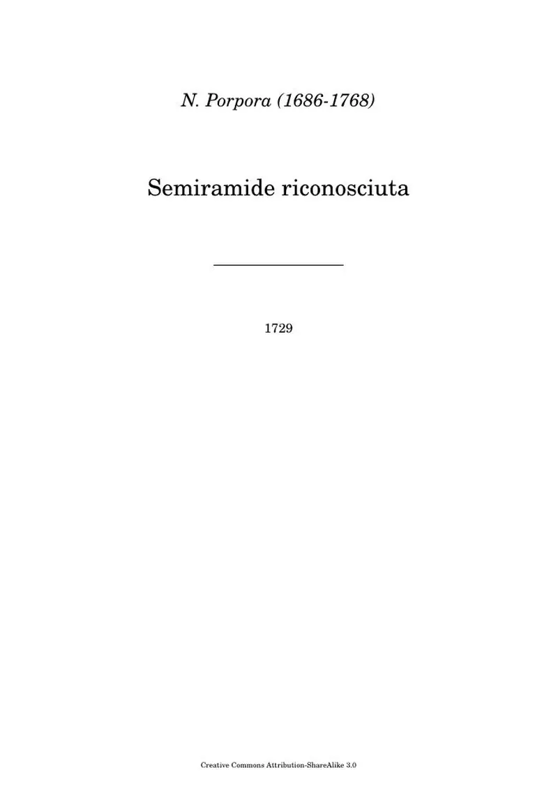 Первая страница нот «Semiramide riconosciuta»