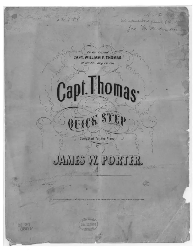 Первая страница нот «Capt. Thomas' quick step»