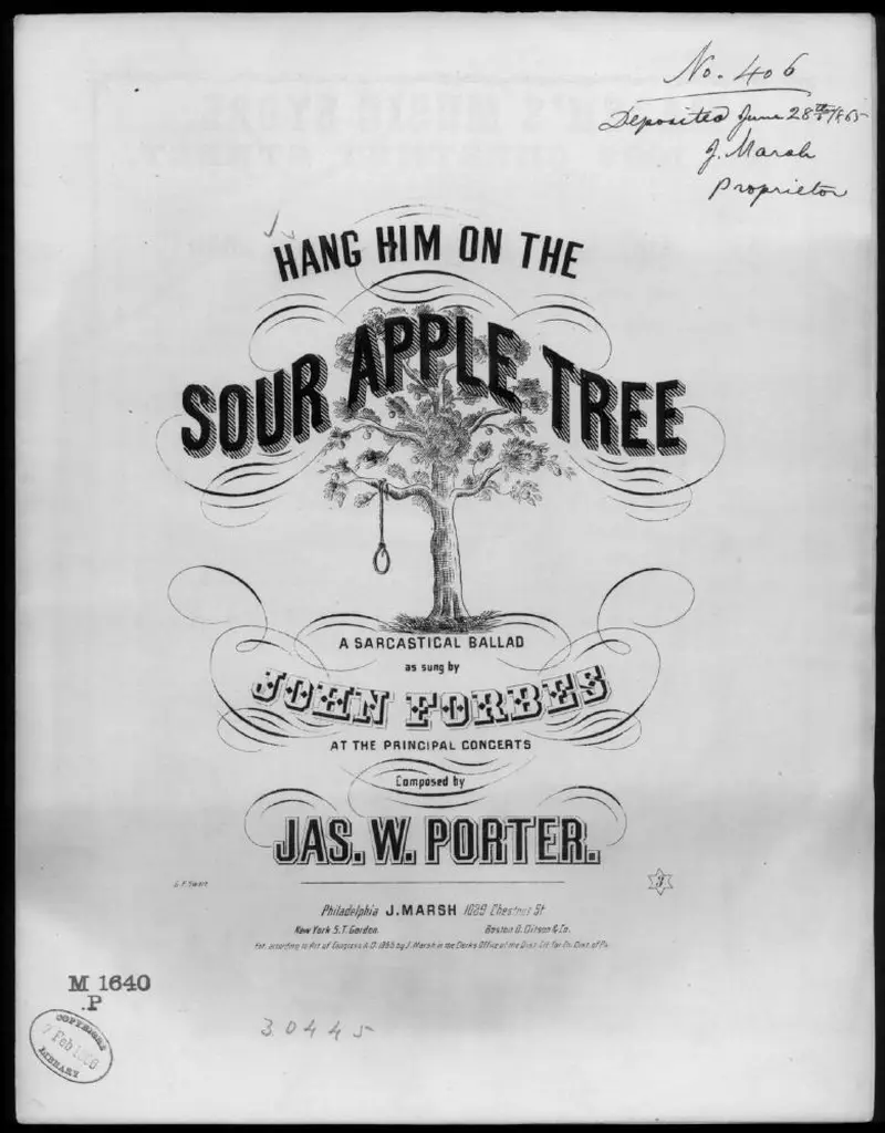 Первая страница нот «Hang him on the sour apple tree»